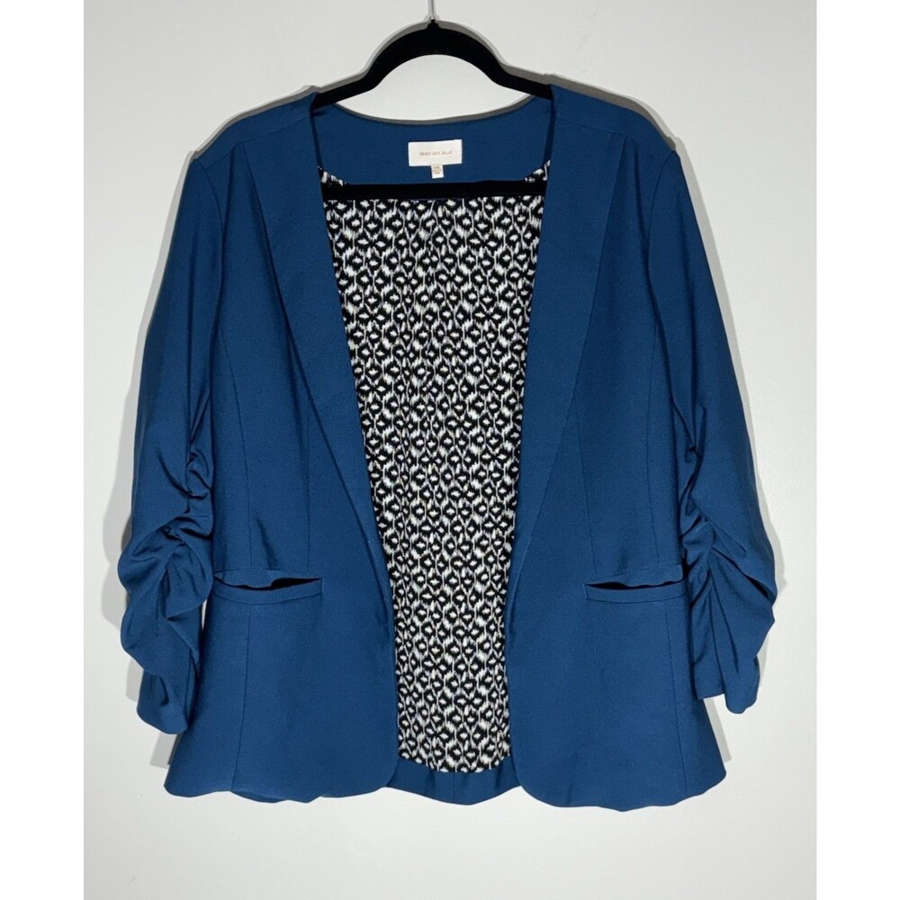 Skies Are Blue Womens Blazer Size 2XL XXL Raja Open Shirred Ruched Sleeve Office - Picture 3 of 12